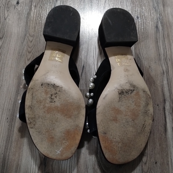 J. Crew Suede Pearl Studded Double Strap Slide Sandals Women's Size 7.5 - Picture 4 of 5